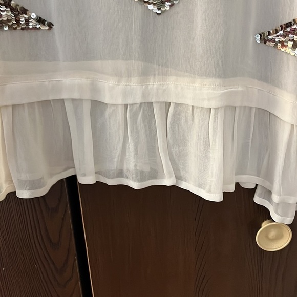 Beautiful Stories cream sheer long sleeved blouse with sequined triangles. Large - Picture 6 of 9